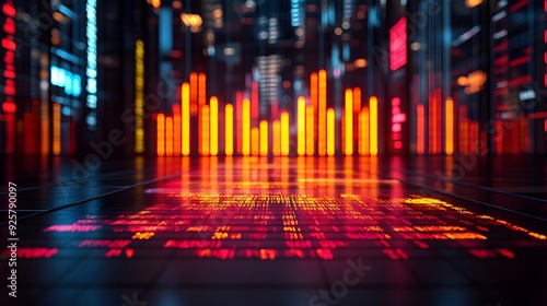 Group presenting benchmarking analysis, with an abstract high-resolution stock graph background, symbolizing financial data visualization.