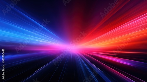 Abstract background with vibrant red, blue and pink light rays.