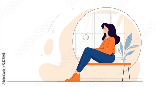 An introverted woman finds solace in her bubble, surrounded by the simplicity of a bright, airy room.