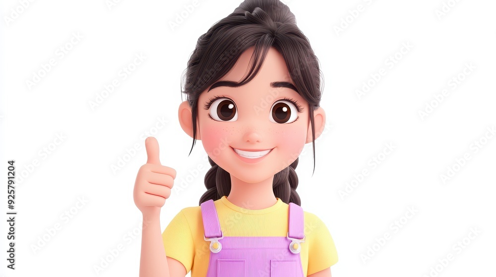 A cheerful brunette girl in vibrant fashion outfits gives a thumbs up, showcasing her fun style and lively spirit. A cheerful brunette girl in vibrant fashion outfits gives a thumbs up, showcasing her fun style and lively spirit.