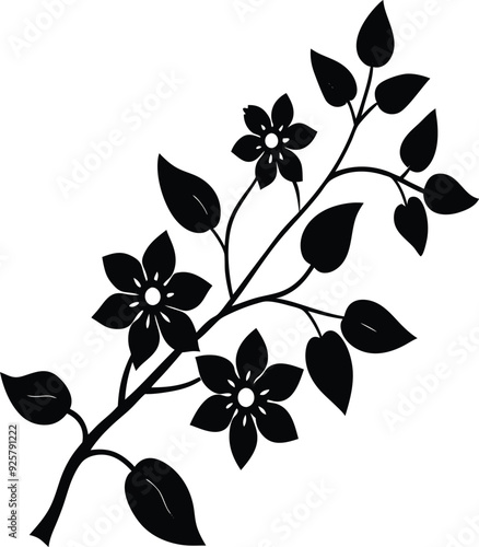 black-silhouette-of-branch-with-flowers-on-a-white