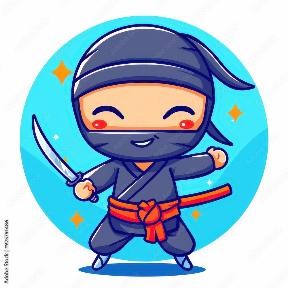 Fototapeta premium A charming ninja icon embodies joy, adorned with a katana, perfect for adding a playful twist to any design project.