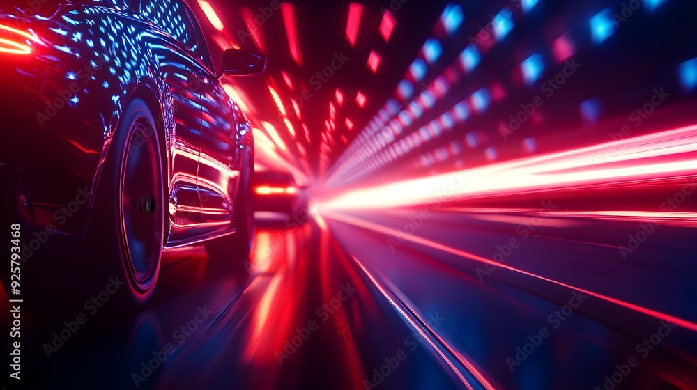A futuristic road trip through a neon-lit highway, with American flags projected as holograms on the cars, glowing in the night, Cyberpunk, Digital Art A futuristic road trip through a neon-lit highway, with American flags projected as holograms on the cars, glowing in the night, Cyberpunk, Digital Art