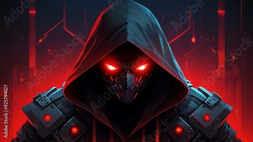 A robot hacker with red eyes