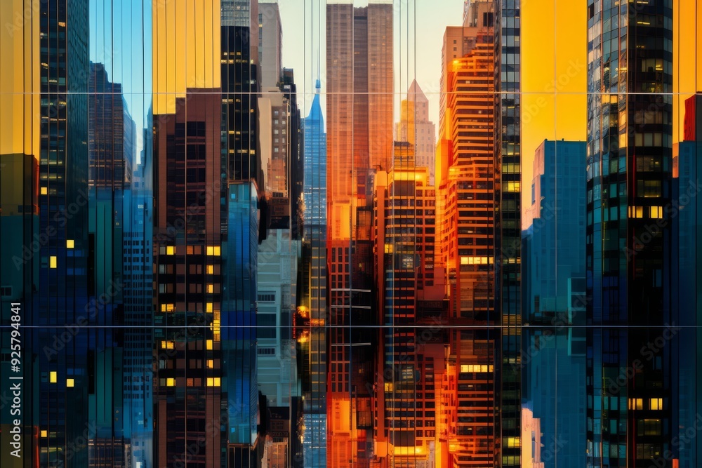 Obraz premium Cyan & Amber Skyscrapers New York Reflections in Light