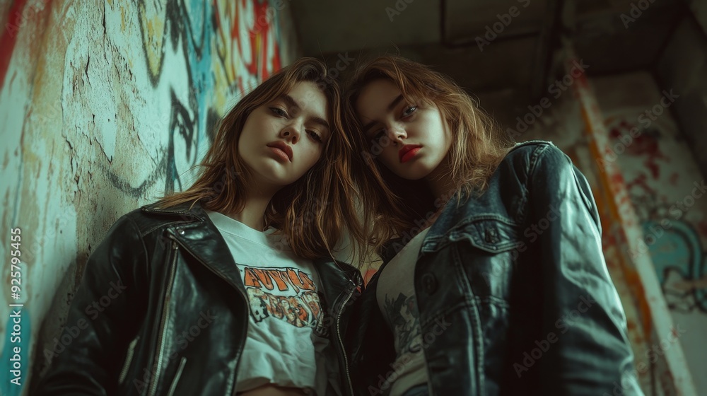 Two Girls in a Grungy Setting Two Girls in a Grungy Setting
