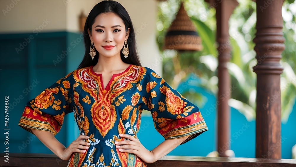 Fototapeta premium Batik usually worn by women in Indonesia, Malaysia, Brunei, Burma, Singapore, southern Thailand and modern batik industry