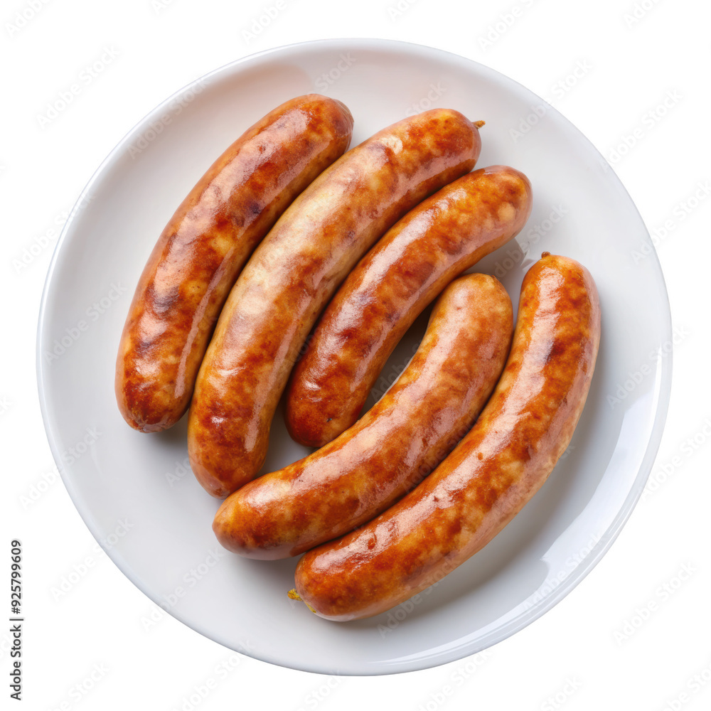 Set of grilled sausages served on a white plate, showcasing golden-brown and juicy sausage links. Perfect for breakfast or barbecue meals. Isolated on transparent background, png. Set of grilled sausages served on a white plate, showcasing golden-brown and juicy sausage links. Perfect for breakfast or barbecue meals. Isolated on transparent background, png.