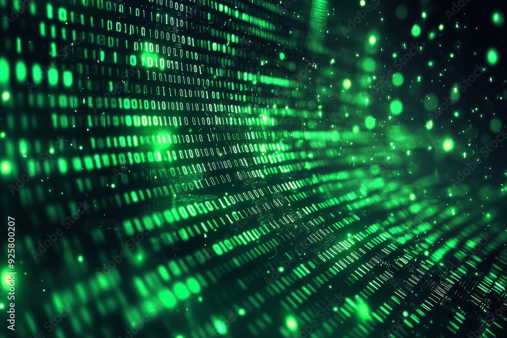 Green Dark Binary Code with Data Streaming Background created with Generative AI Green Dark Binary Code with Data Streaming Background created with Generative AI