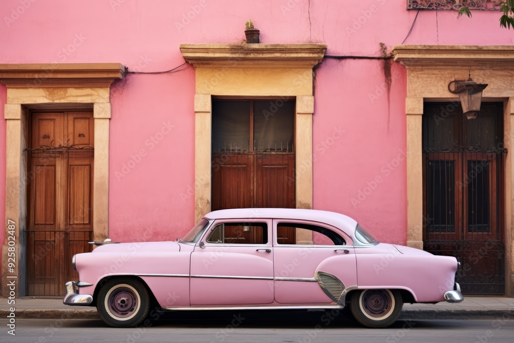Old Pink Car, Classic Charm Analog Style with Hispanicore Flair Old Pink Car, Classic Charm Analog Style with Hispanicore Flair