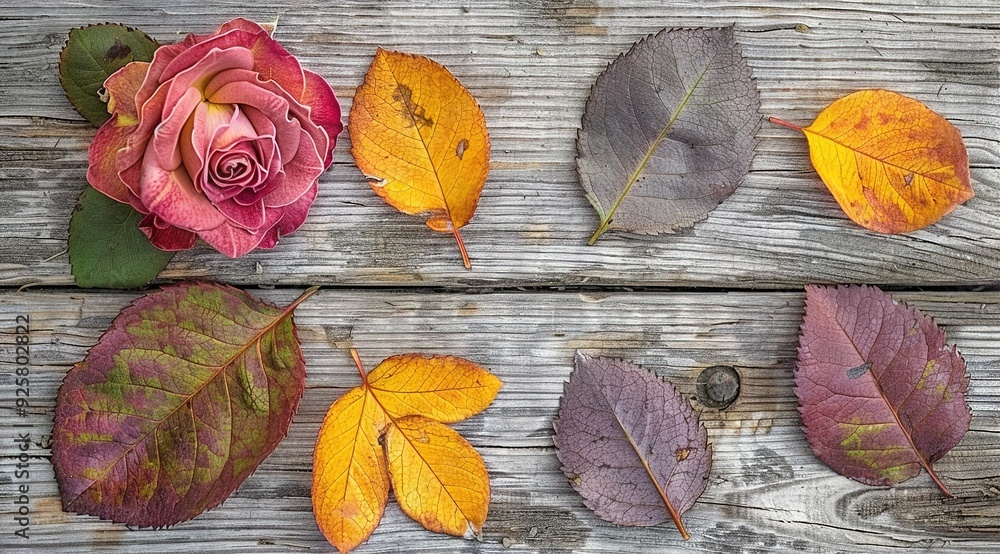 Fototapeta premium autumn leaves on wood