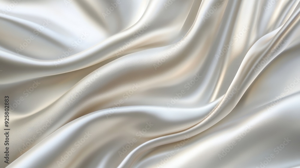 Fototapeta premium Silky satin background: Smooth satin texture in white and gray tones, with a blurred effect creating a natural and intricate background, with an open area for text.