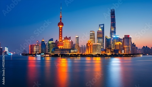 The Shanghai Bund at night and the bright lights complement each other, showing the beauty of the city.