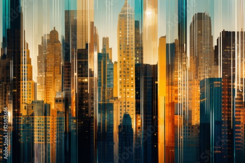 Striped Metropolis New York's Light Violet and Gold Skyline