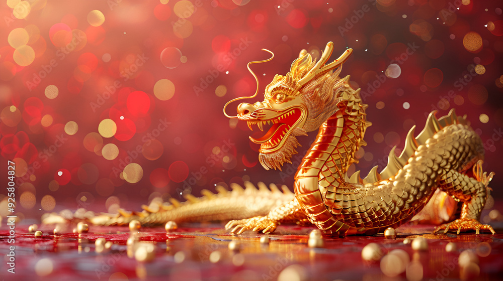 Fototapeta premium Chinese Year Gold New Lunar CNY Dragon 3D Podium
