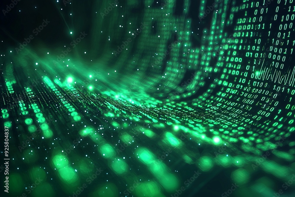 Green Dark Binary Code with Data Streaming Background created with Generative AI Green Dark Binary Code with Data Streaming Background created with Generative AI
