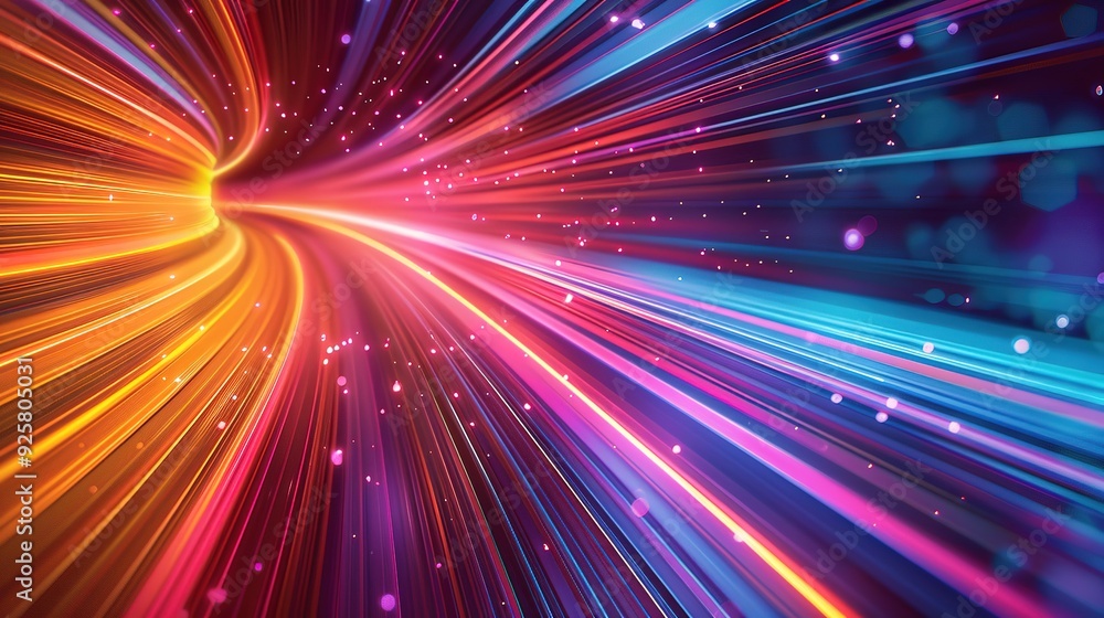 Obraz premium Abstract colorful light streaks converging into a glowing tunnel.