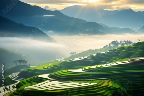 Vietnam's Iconic Rice Fields A Traditional Landscape with Zigzag Elegance