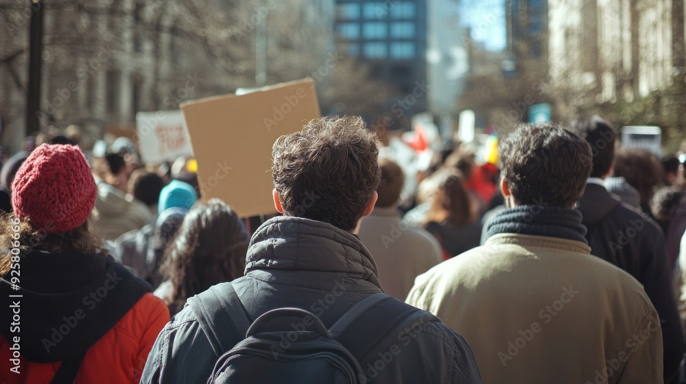 Crowd of People Marching in a City Crowd of People Marching in a City