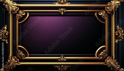 Ornate Gold Frame with Black Background and Purple Gradient