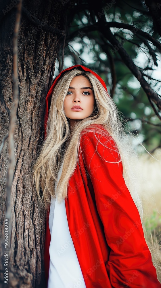 Enchanting Red Riding Hood in Mystic Forest Scene Enchanting Red Riding Hood in Mystic Forest Scene