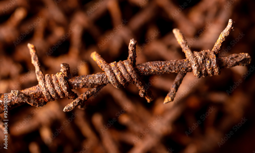 Fototapeta premium Close-up of rusty metal barbed wire