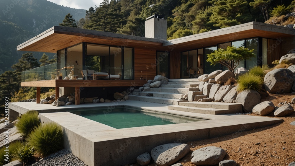 Fototapeta premium modern Zen retreat in the mountains