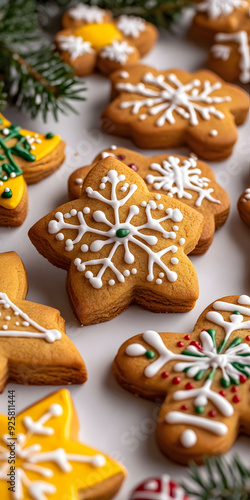 Close-up of decorated holiday cookies with icing