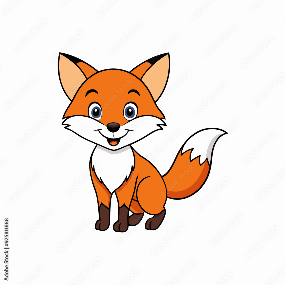 Fototapeta premium Fox isolated on white, fox vector illustration, pet vector art, fox silhouette, animal vector icon, cute smiling fox line art, eps