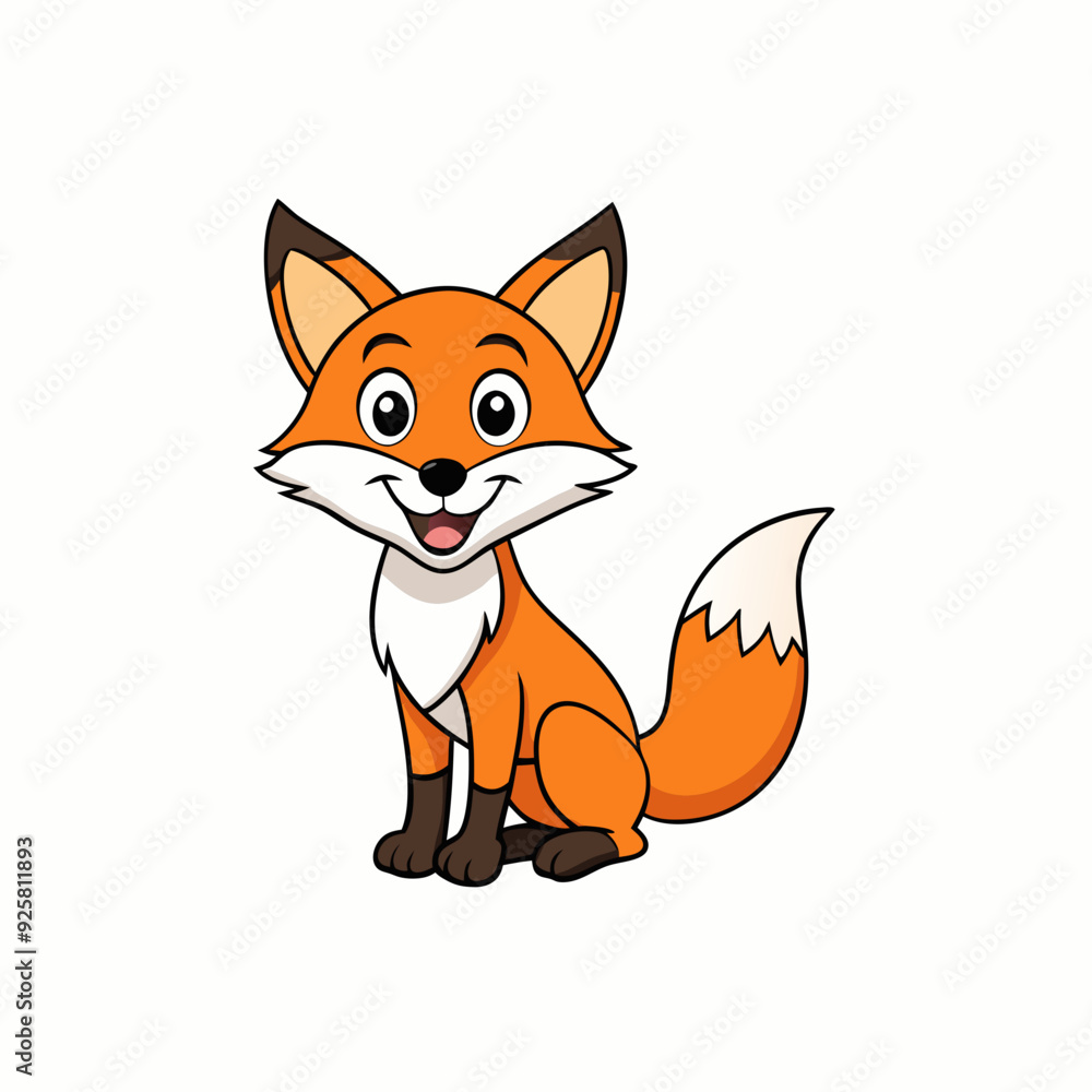 Fototapeta premium Fox isolated on white, fox vector illustration, pet vector art, fox silhouette, animal vector icon, cute smiling fox line art, eps