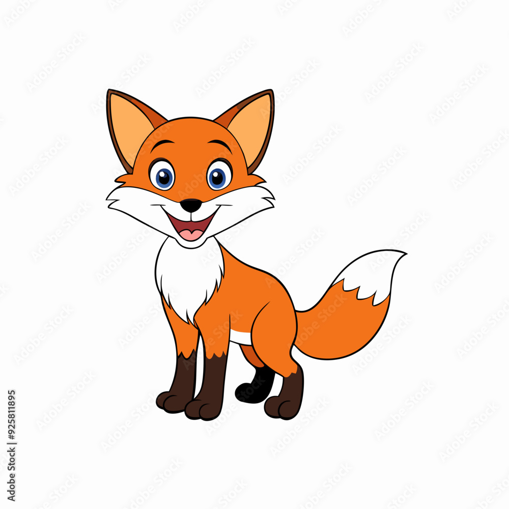 Obraz premium Fox isolated on white, fox vector illustration, pet vector art, fox silhouette, animal vector icon, cute smiling fox line art, eps