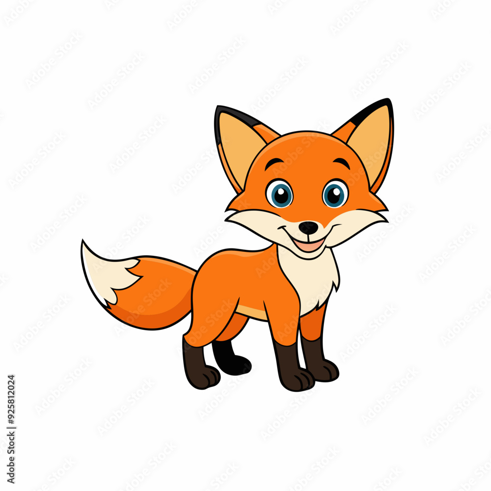 Fototapeta premium Fox isolated on white, fox vector illustration, pet vector art, fox silhouette, animal vector icon, cute smiling fox line art, eps