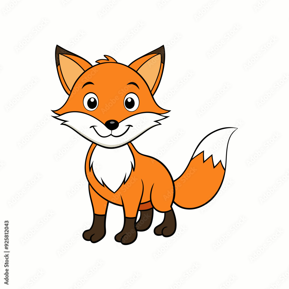 Fototapeta premium Fox isolated on white, fox vector illustration, pet vector art, fox silhouette, animal vector icon, cute smiling fox line art, eps