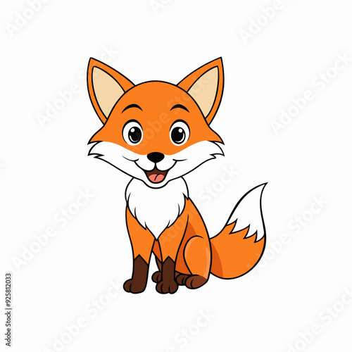 Fox isolated on white, fox vector illustration, pet vector art, fox silhouette, animal vector icon, cute smiling fox line art, eps