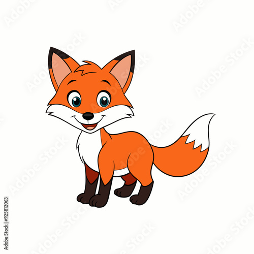 Fox isolated on white, fox vector illustration, pet vector art, fox silhouette, animal vector icon, cute smiling fox line art, eps