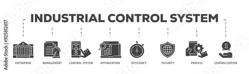 Industrial control system icon infographic illustration concept with icon of enterprise, management, control system, optimization, efficiency icon live stroke and easy to edit 