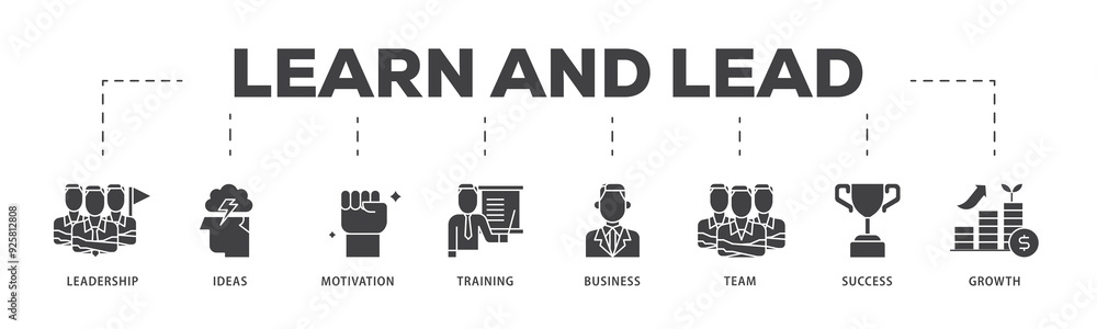 Learn and lead icon infographic illustration concept with icon of leadership, ideas, motivation, training, business, team, success, and growth icon live stroke and easy to edit Learn and lead icon infographic illustration concept with icon of leadership, ideas, motivation, training, business, team, success, and growth icon live stroke and easy to edit