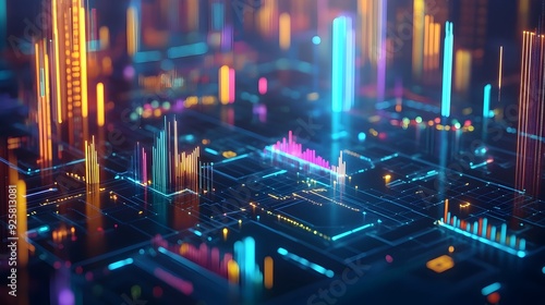 Vibrant Futuristic Cityscape with Glowing Skyscrapers and Neon Lights in the Night