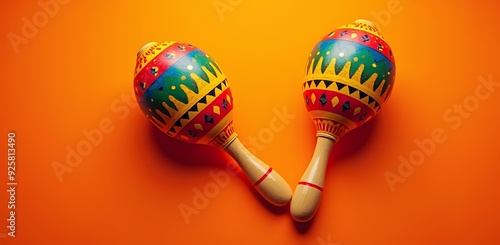 Colorful maracas symbolizing Hispanic culture, ideal for events, marketing, educational purposes, seasonal celebrations, joyful emotions, copy space included. photo