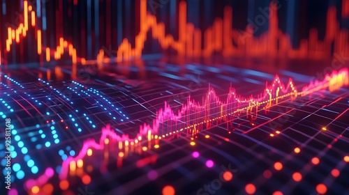 Futuristic Financial Data Visualization with Neon Colored Market Chart