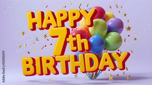 Happy 7th birthday with balloons and confetti