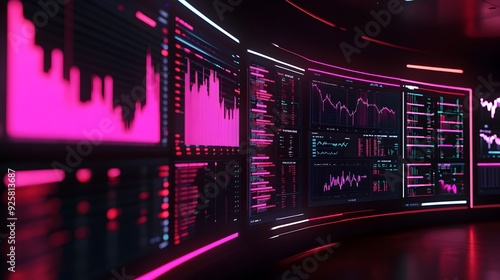 Futuristic Digital Dashboard with Financial Data Analytics Charts and Graphs