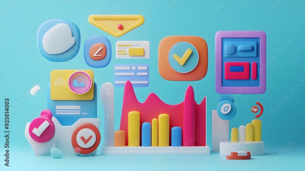 Colorful Office Supplies and Stationery on Turquoise Background Symbolizing Productivity and Success Colorful Office Supplies and Stationery on Turquoise Background Symbolizing Productivity and Success