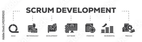 Scrum development icon infographic illustration concept with icon of agile, methodology, development, software, iterative, incremental and process icon live stroke and easy to edit 
