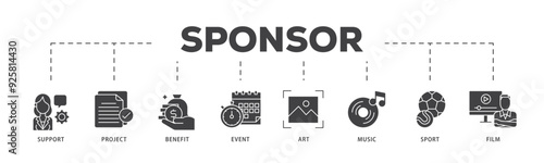 Sponsor icon infographic illustration concept with icon of film, sport, event, music, art, benefit, project, support icon live stroke and easy to edit 