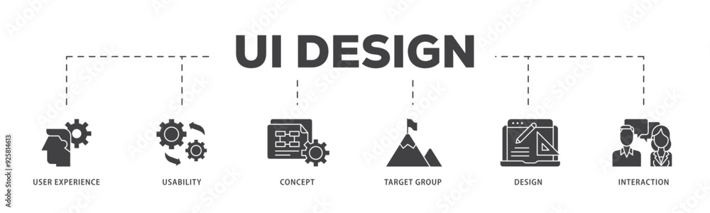 User interface design icon infographic illustration concept with icon of target group, interaction, design, concept, usability, user experience icon live stroke and easy to edit User interface design icon infographic illustration concept with icon of target group, interaction, design, concept, usability, user experience icon live stroke and easy to edit
