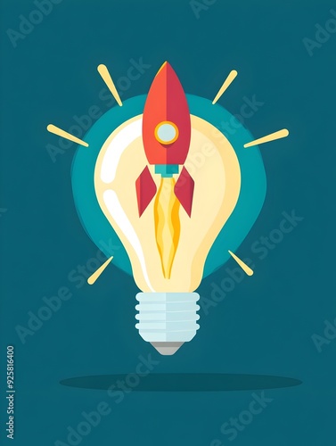 Rocket Launching from Light Bulb Concept of Creative Idea and Invention