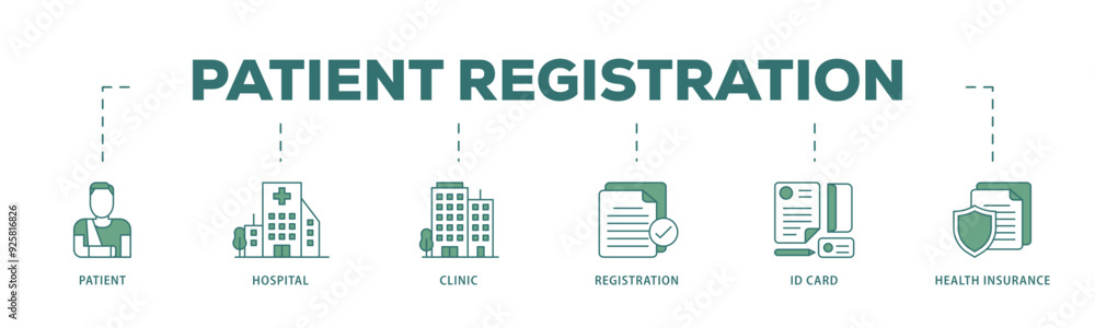 Patient registration icon infographic illustration concept with icon of registration, health insurance, id card, clinic, hospital, patient icon live stroke and easy to edit Patient registration icon infographic illustration concept with icon of registration, health insurance, id card, clinic, hospital, patient icon live stroke and easy to edit