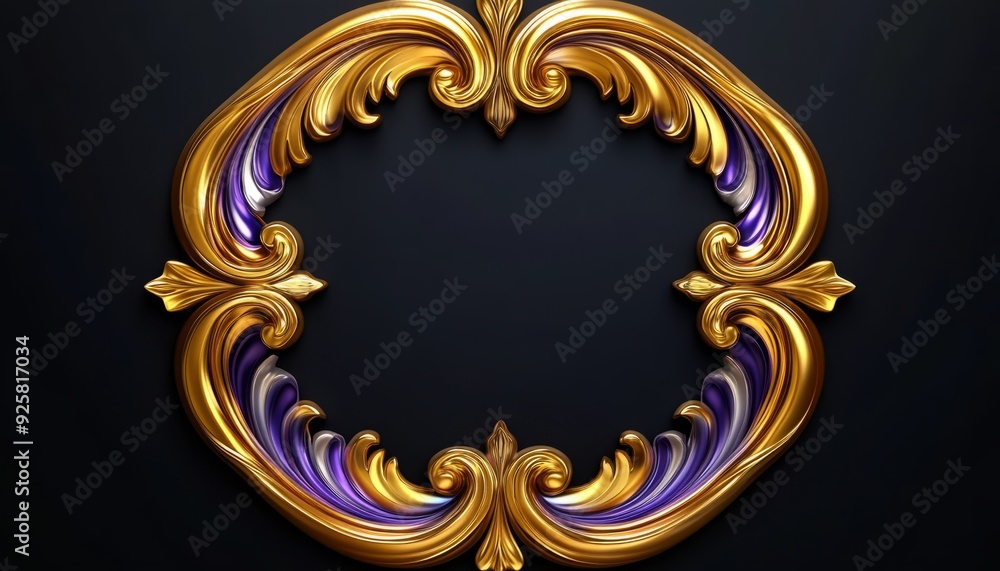 Golden and Purple Ornate Frame with a Black Background Golden and Purple Ornate Frame with a Black Background