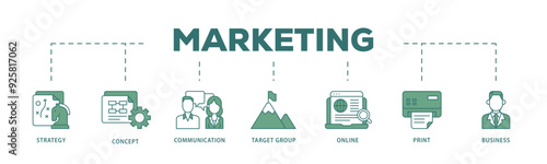 Marketing mix icon infographic illustration concept with icon of product, price, place, and promotion icon live stroke and easy to edit 